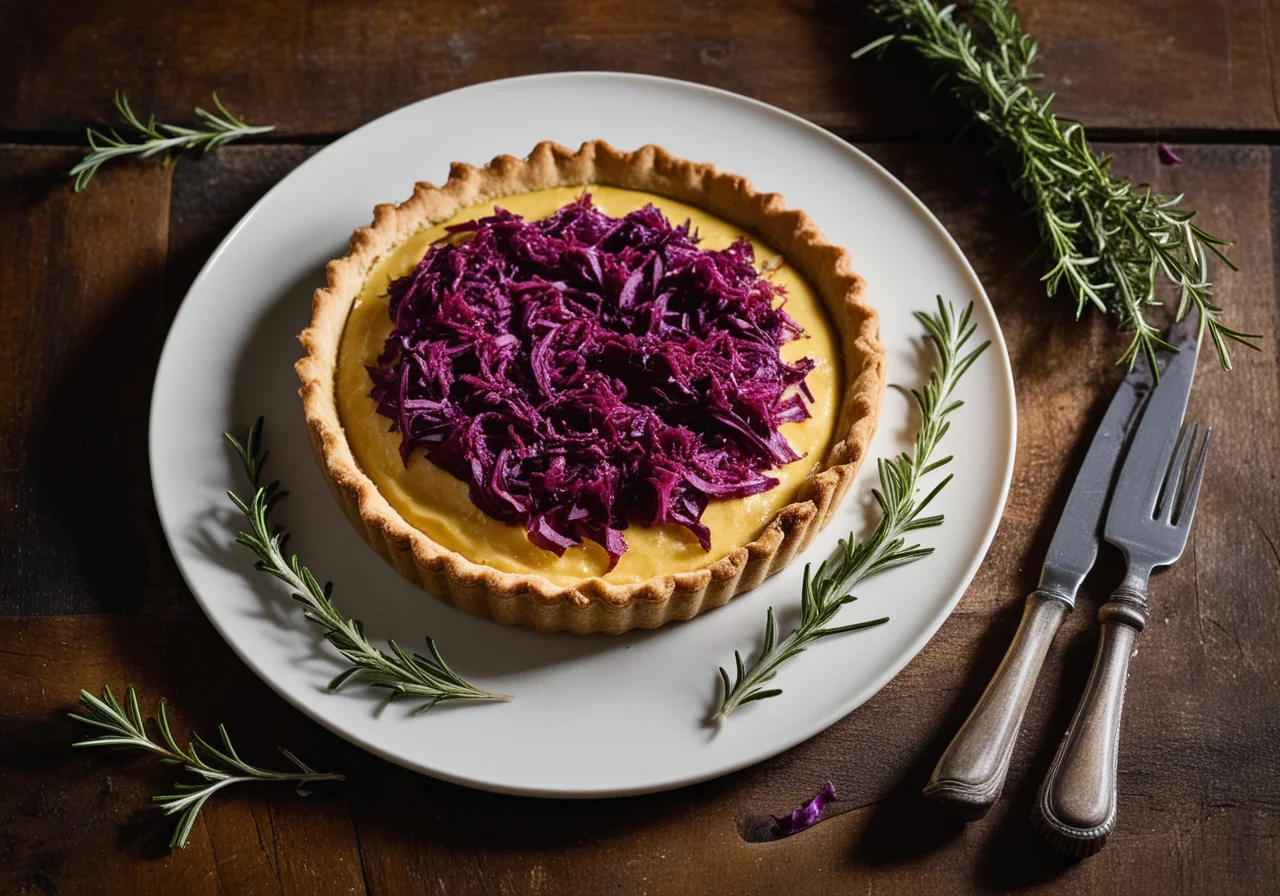 Red Cabbage Tart with Goat Cream Cheese
