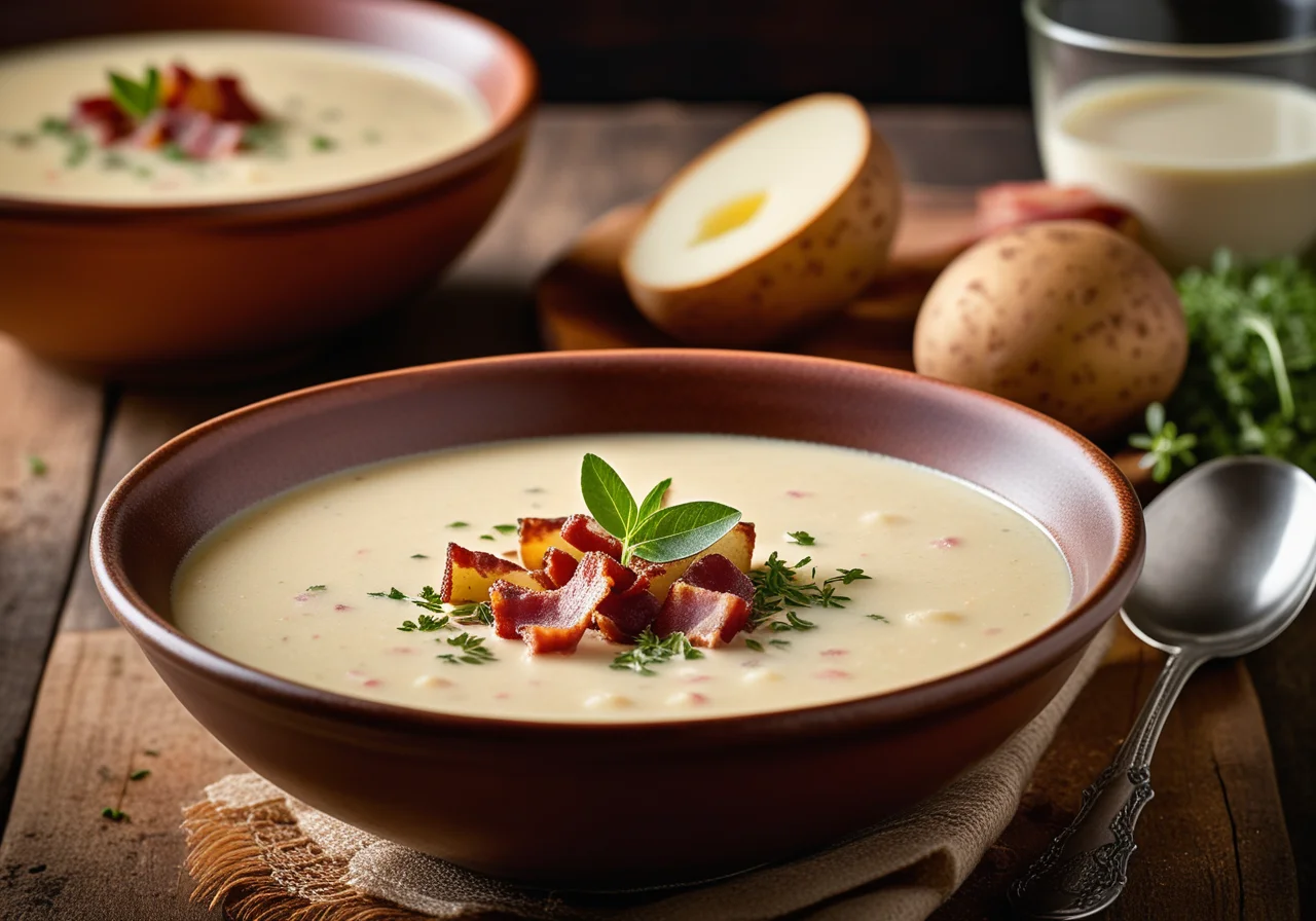 Prague-Style Potato Soup with Bacon and Mushrooms