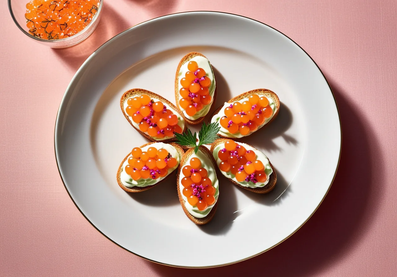 Star Canapés with Sour Cream and Salmon Caviar