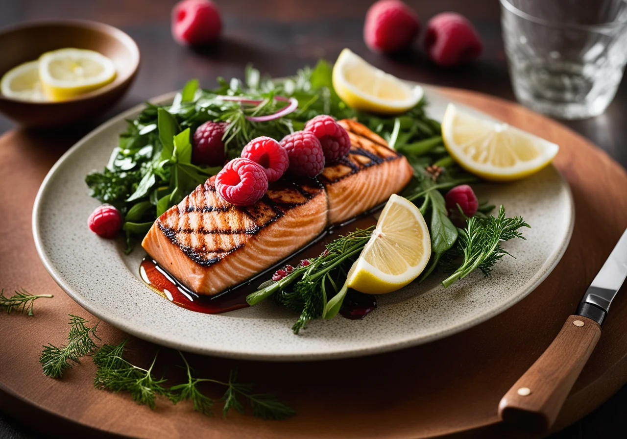 Grilled Salmon Fillet with Salad