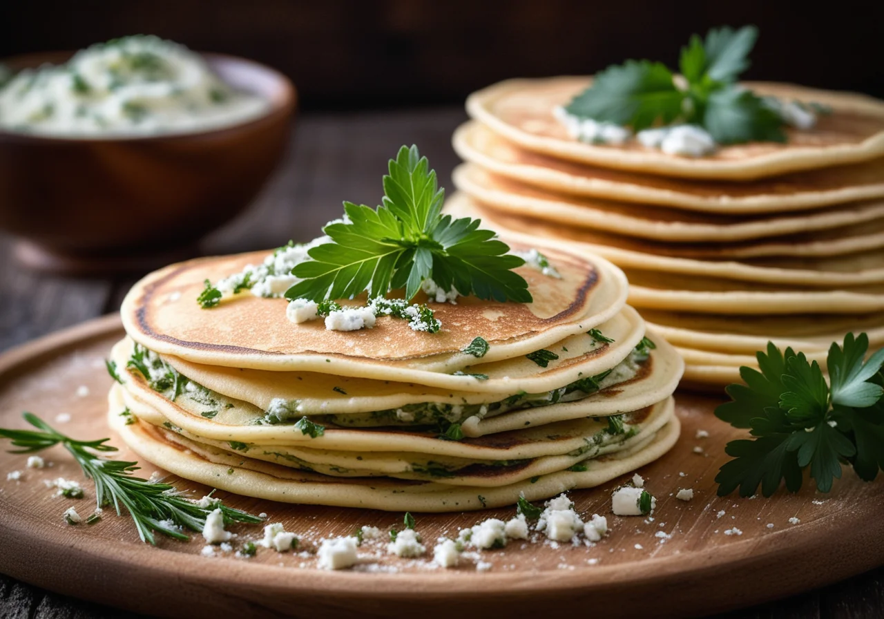 Thin Pancakes with Ricotta Herb Cream