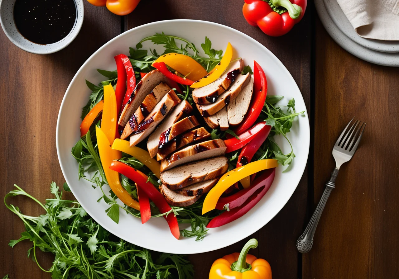 Braised Peppers with Chicken and Arugula