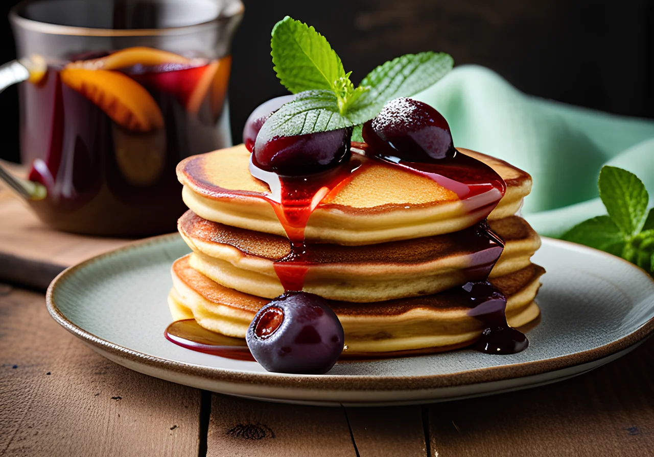 Lemon Pancakes with Plum Compote