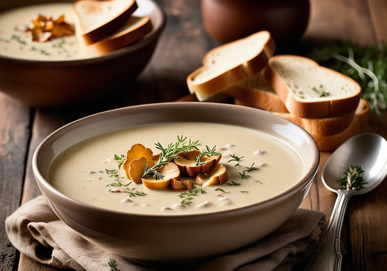 Chanterelle Soup with Toasted Bread