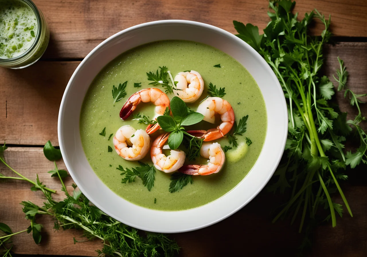 Arugula Soup with Shrimp