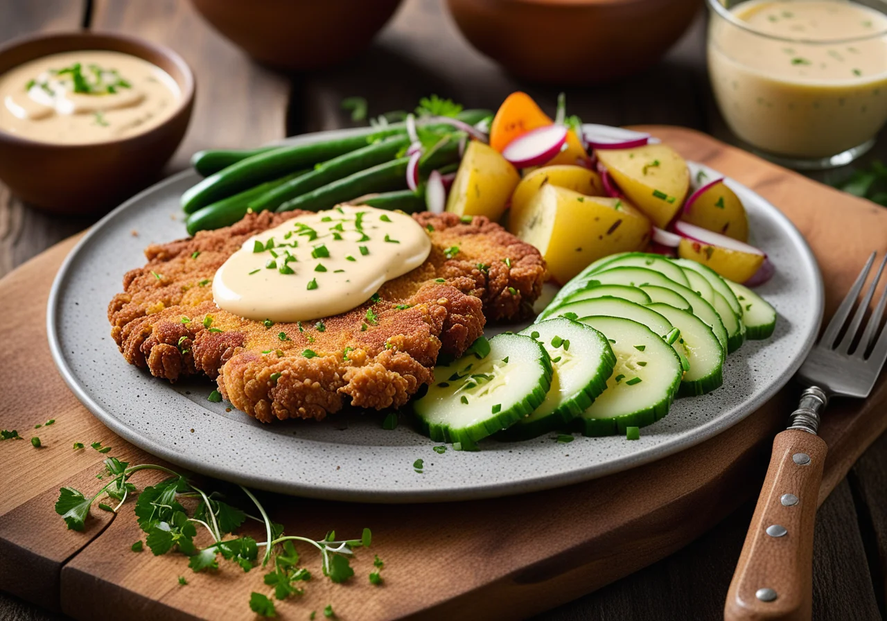 Vienna Schnitzel and Potato Salad with Cucumbers