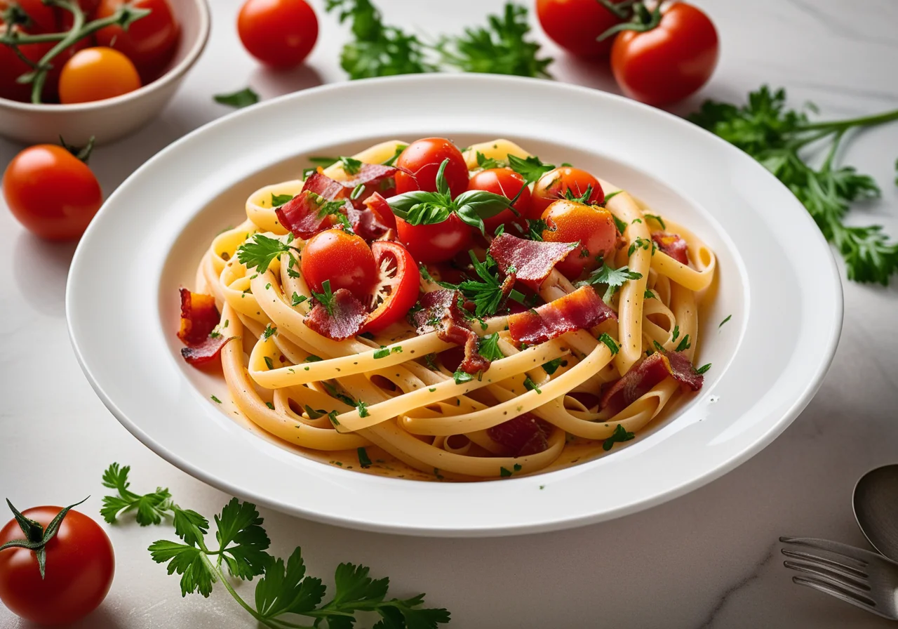 Pasta with Tomato and Bacon Sauce