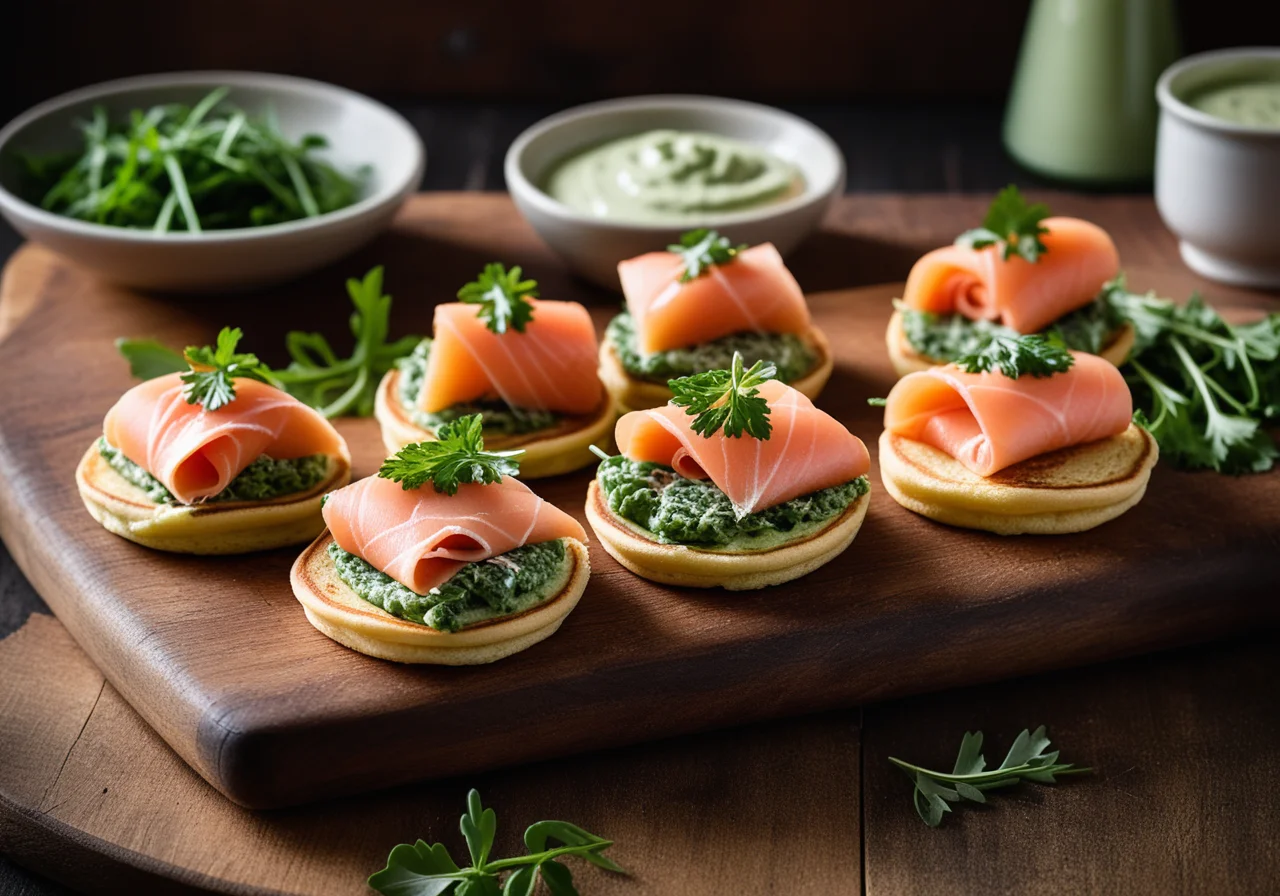 Rucola Cream Cheese and Smoked Salmon Pancake Rolls
