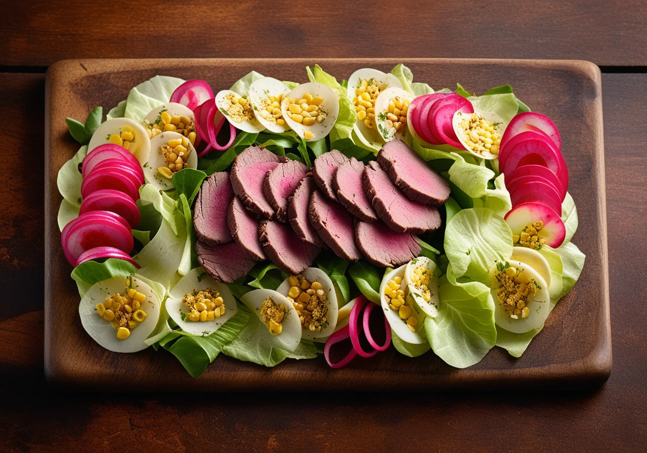 Sliced Beef with Salad and Corn Chips