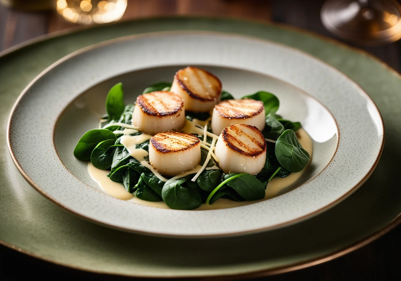 Champagne Scallops with Spinach