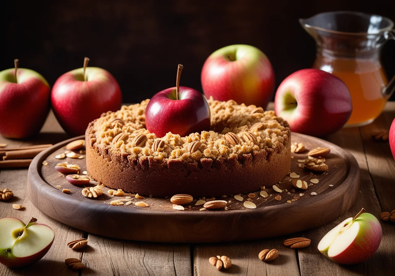 Juicy Apple Cake with Almonds and Apple Jelly