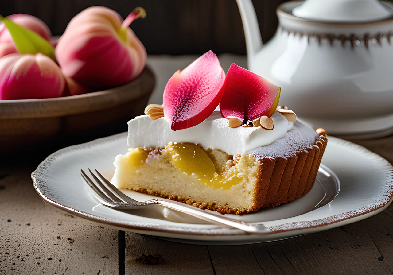 Rhubarb Cake with Almond Meringue