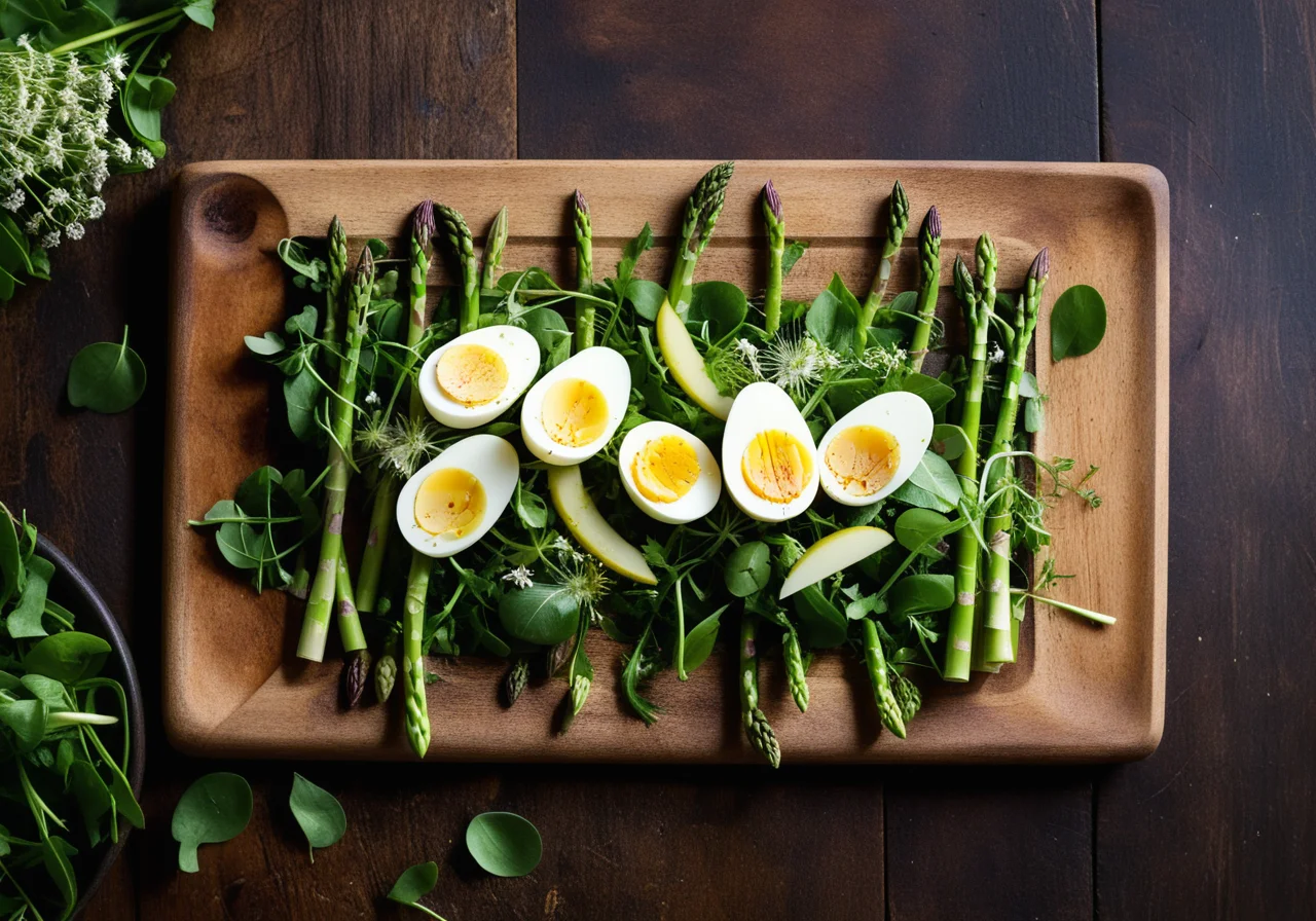 Asparagus Salad with Egg and Edible Flowers