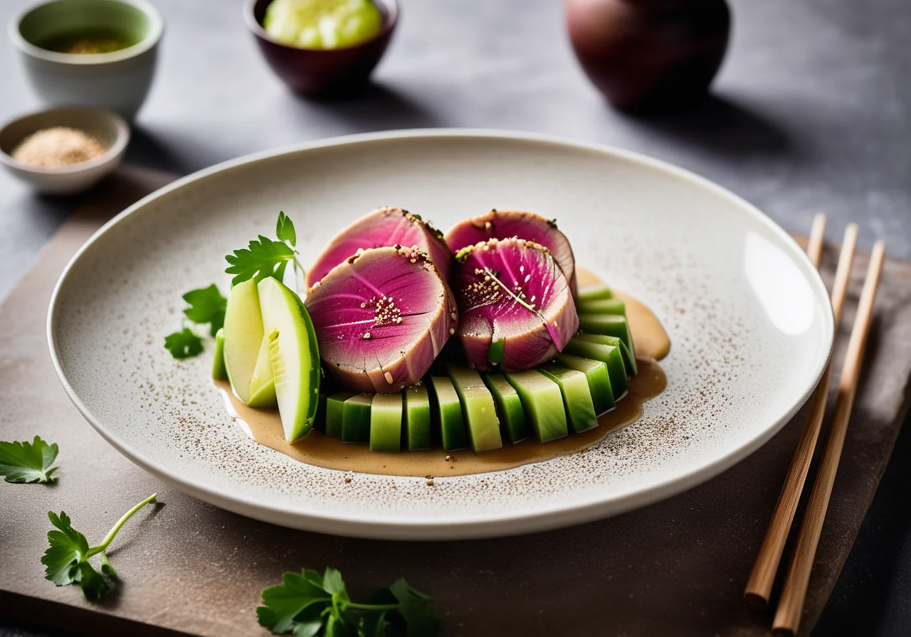 Tuna Steak on Rhubarb Bed