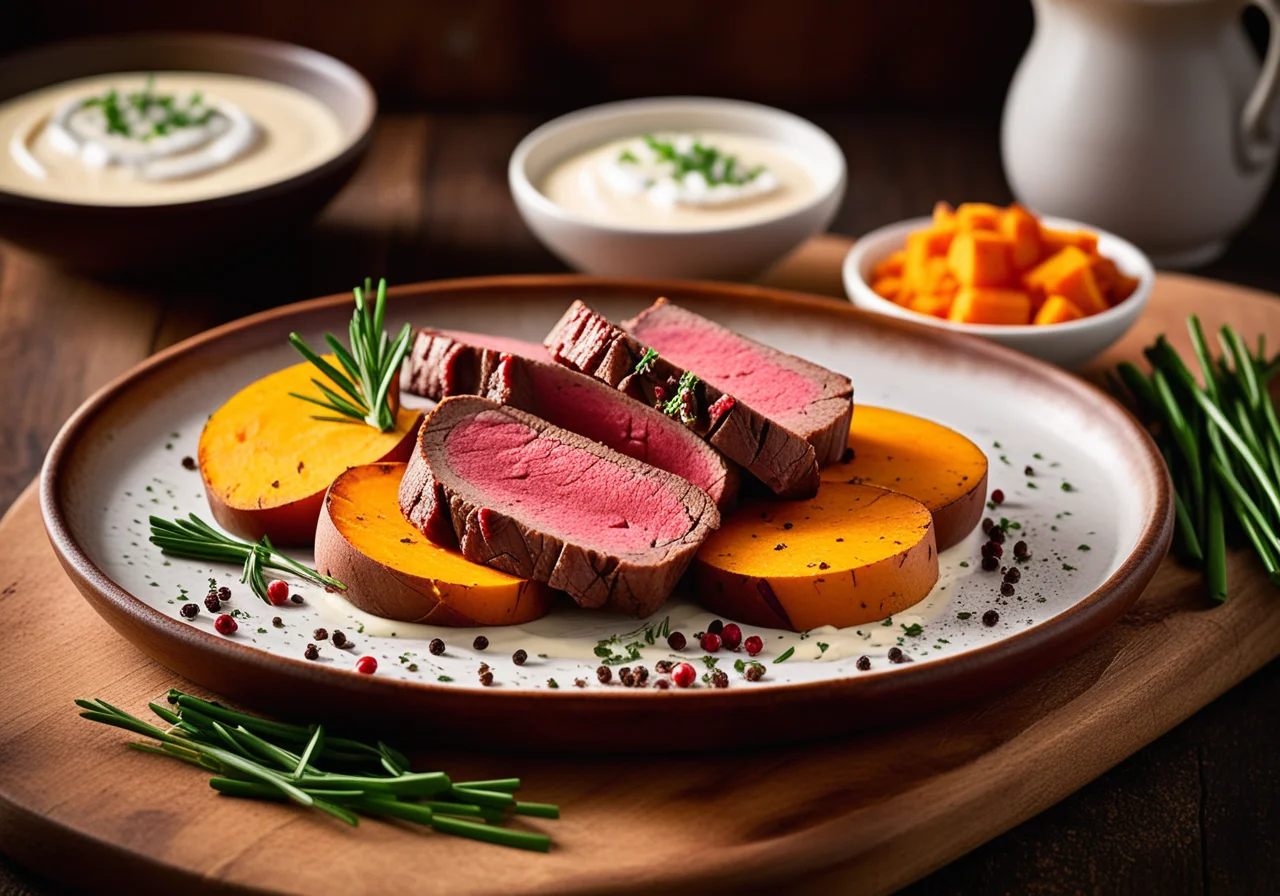 Roastbeef on Sweet Potato Slices