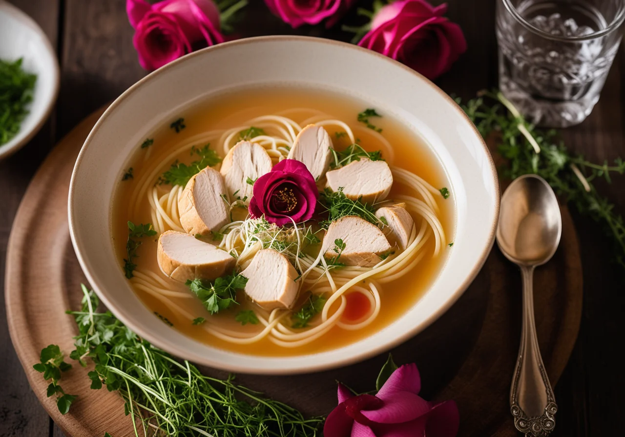 Chicken Noodle Soup with Rose