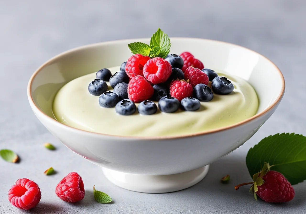 Lemon Balm Mousse with Berries