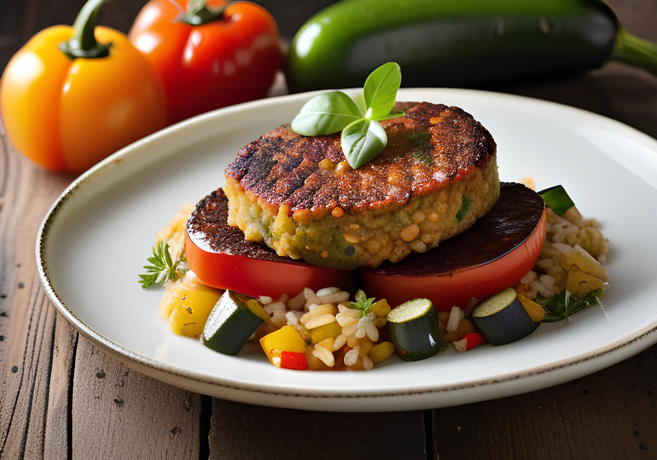 Rice-Lentil Patties on Ratatouille