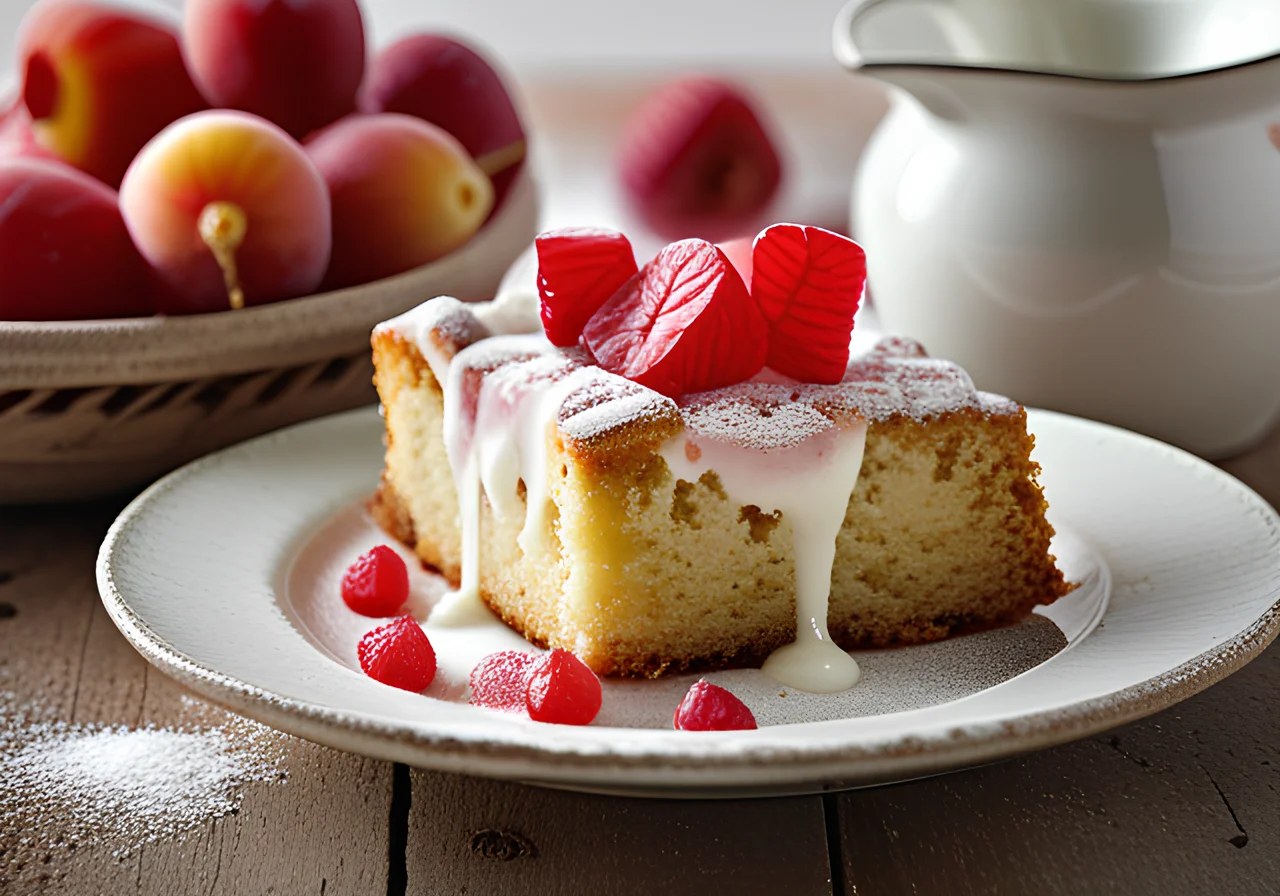Rhubarb Cake with Quark Glaze