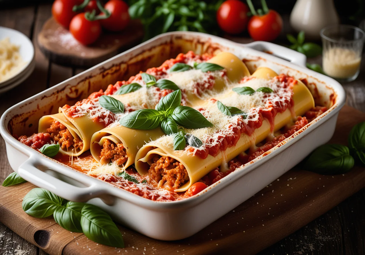 Cannelloni with Vegetable Sauce Gratinated