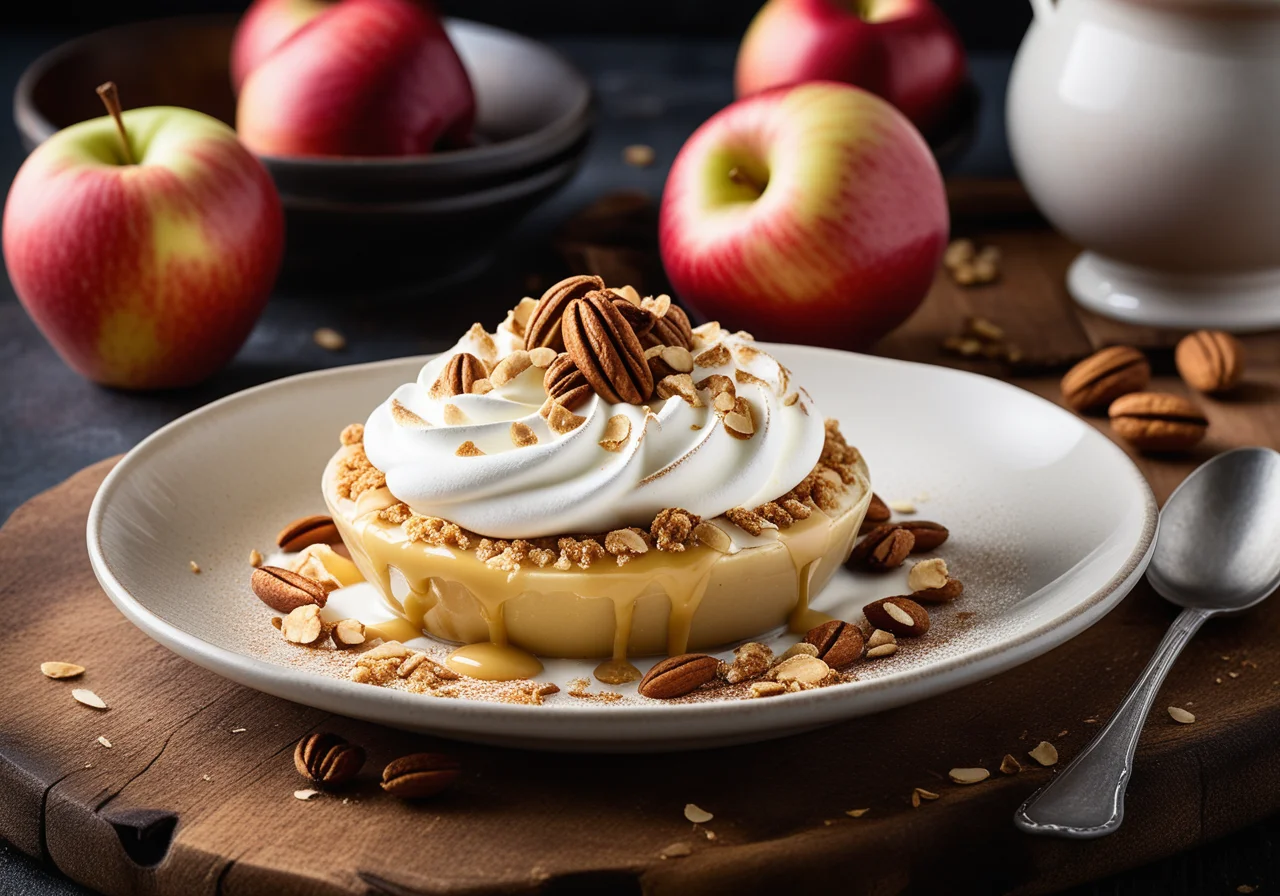 Baked Apple with Meringue and Vanilla Custard