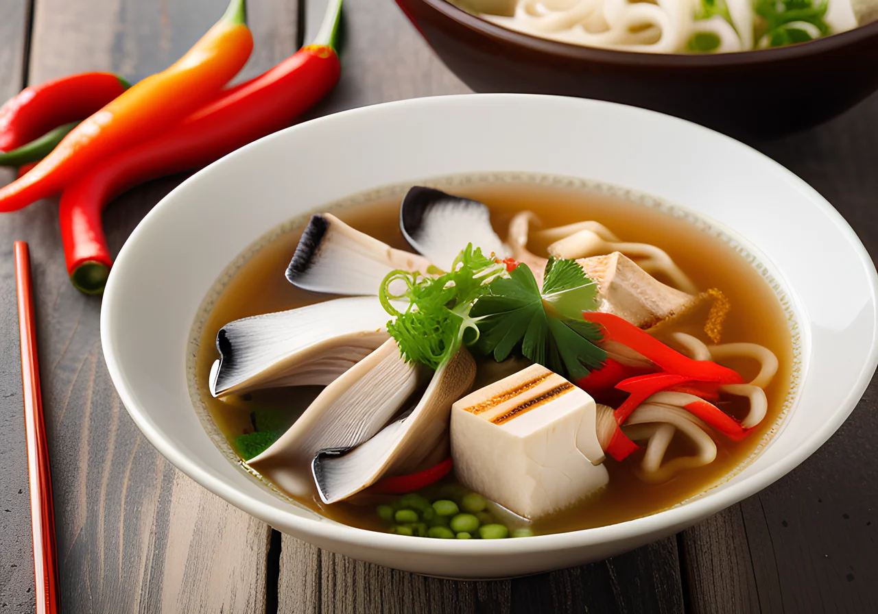 Noodle‑Tofu Soup with Oyster Mushrooms