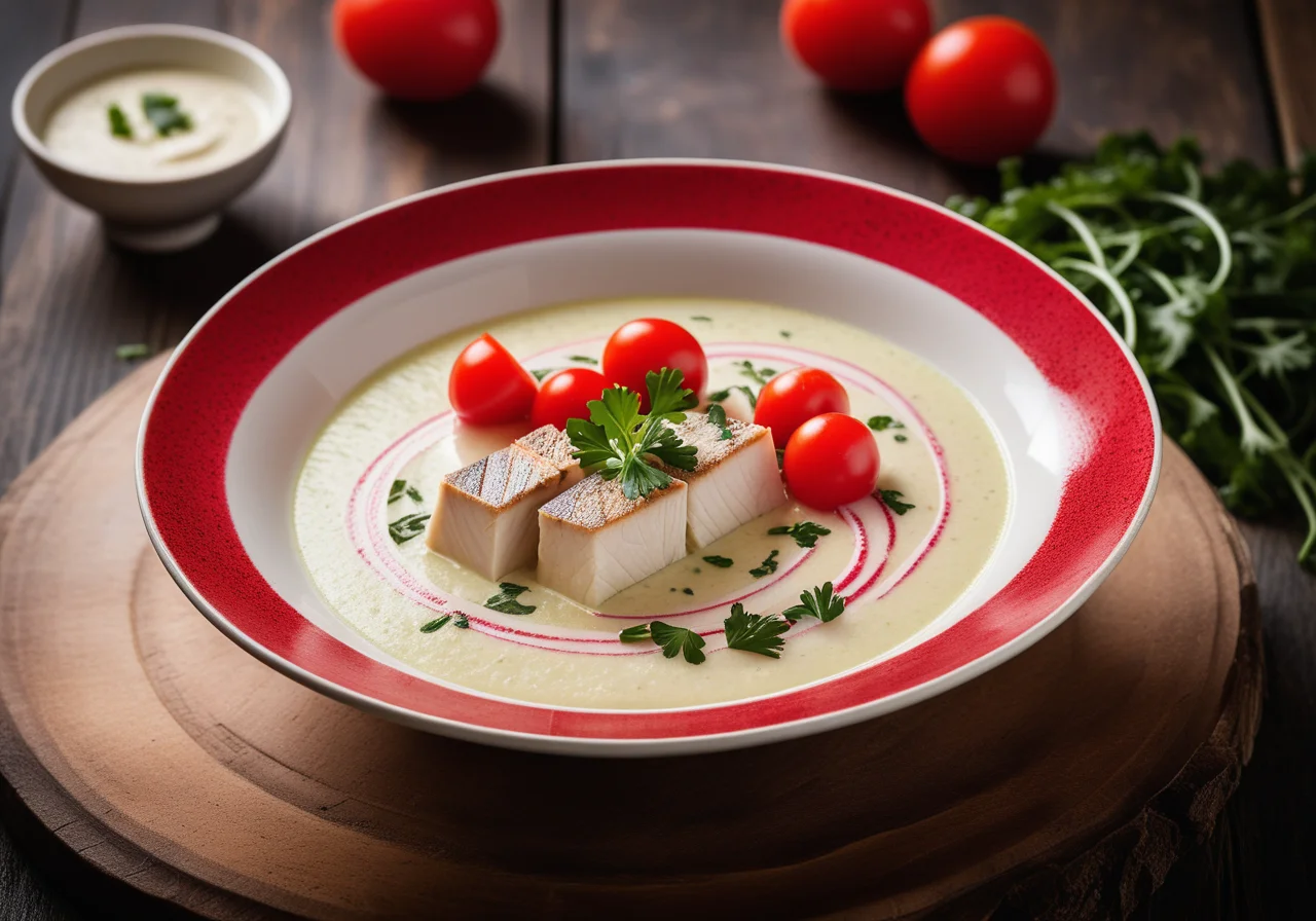 Radish Cream Soup with Fish Rolls
