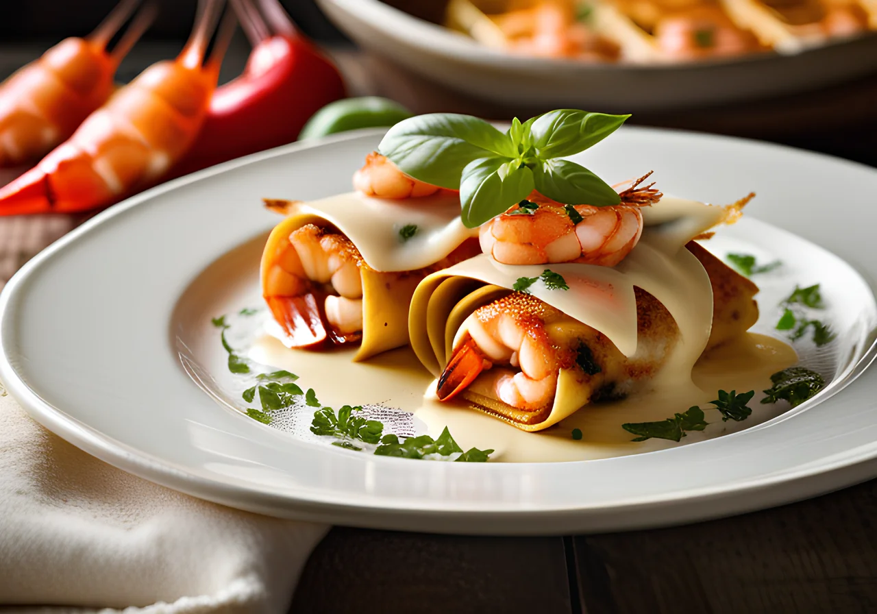 Rolled Lasagna Sheets with Shrimp