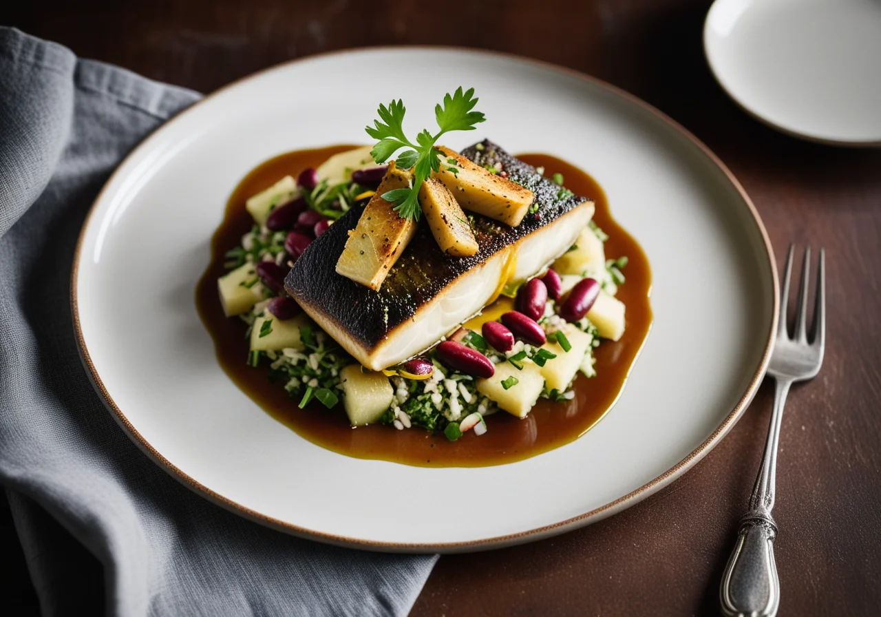 Sea Bass with Potato Crust and Rice Salad