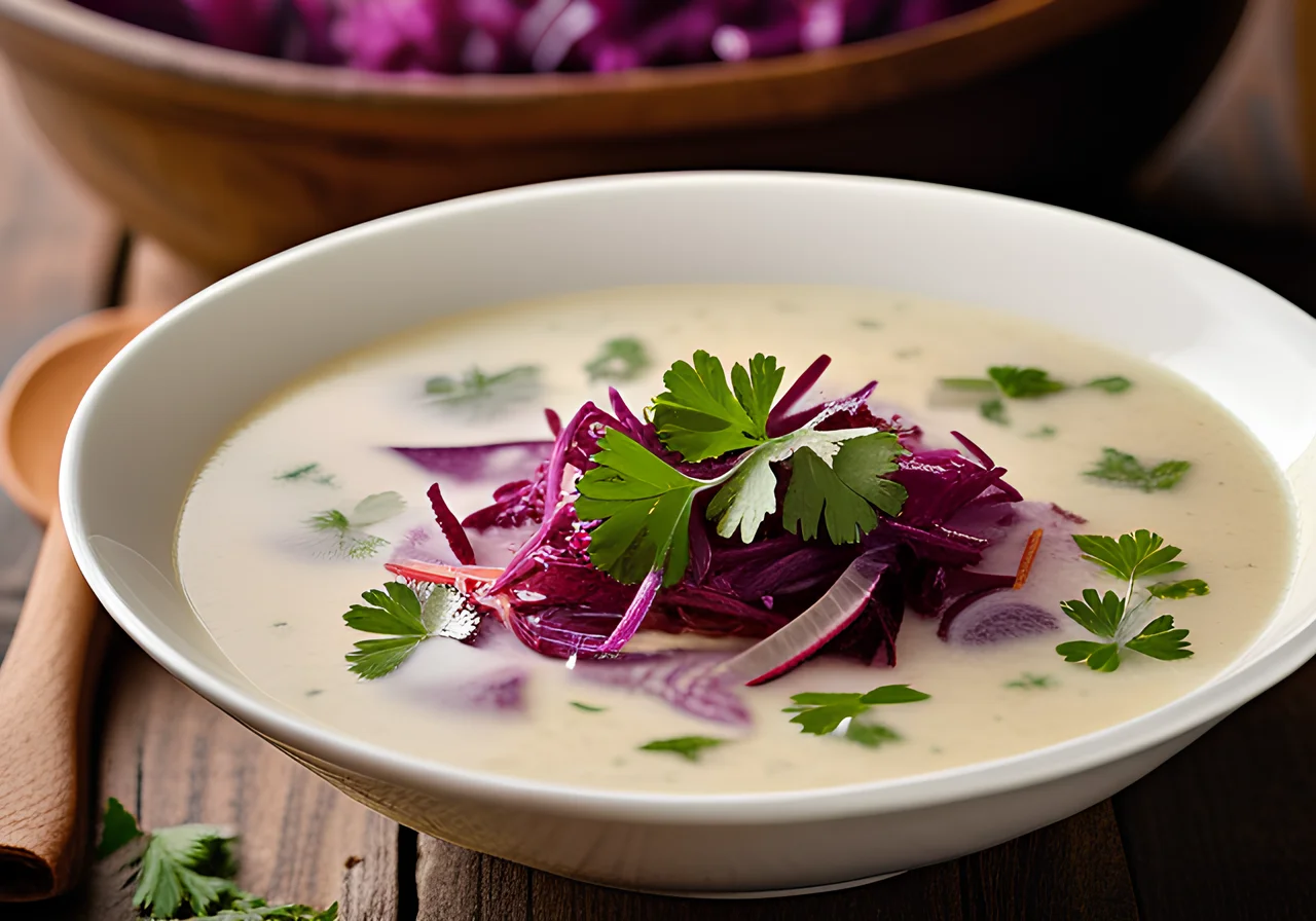 Vegan Coconut Soup with Red Cabbage and Red Lentils