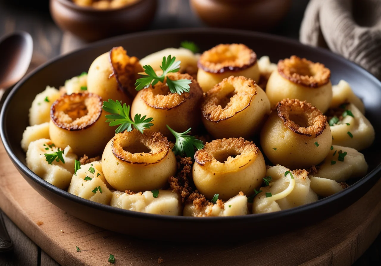 Pan‑fried Potato Dumplings with Onions