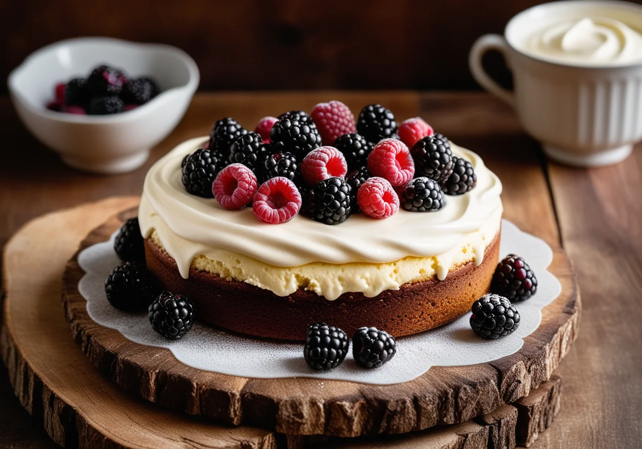 Sour Cream Cake with Blackberries