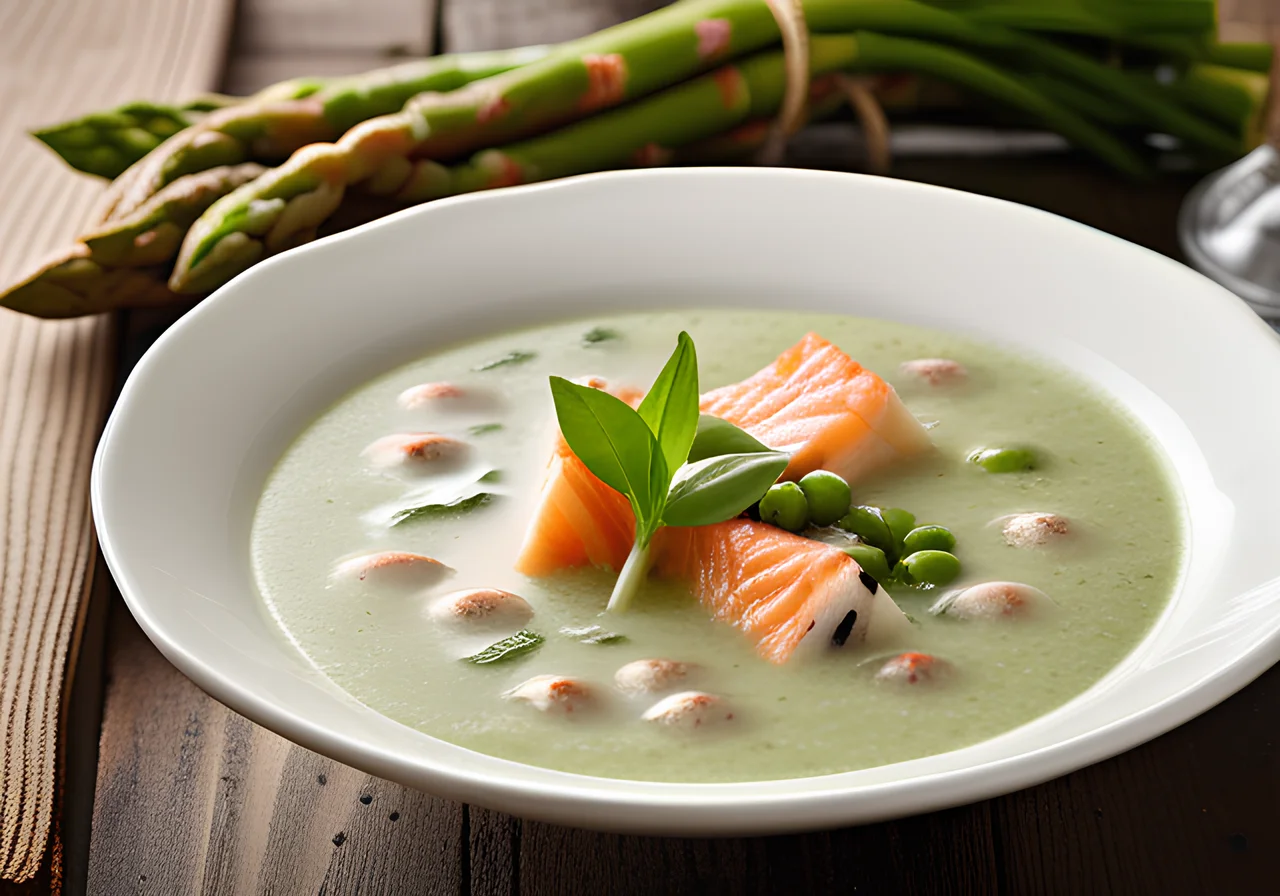 Basilisk Asparagus Soup with Wild Salmon