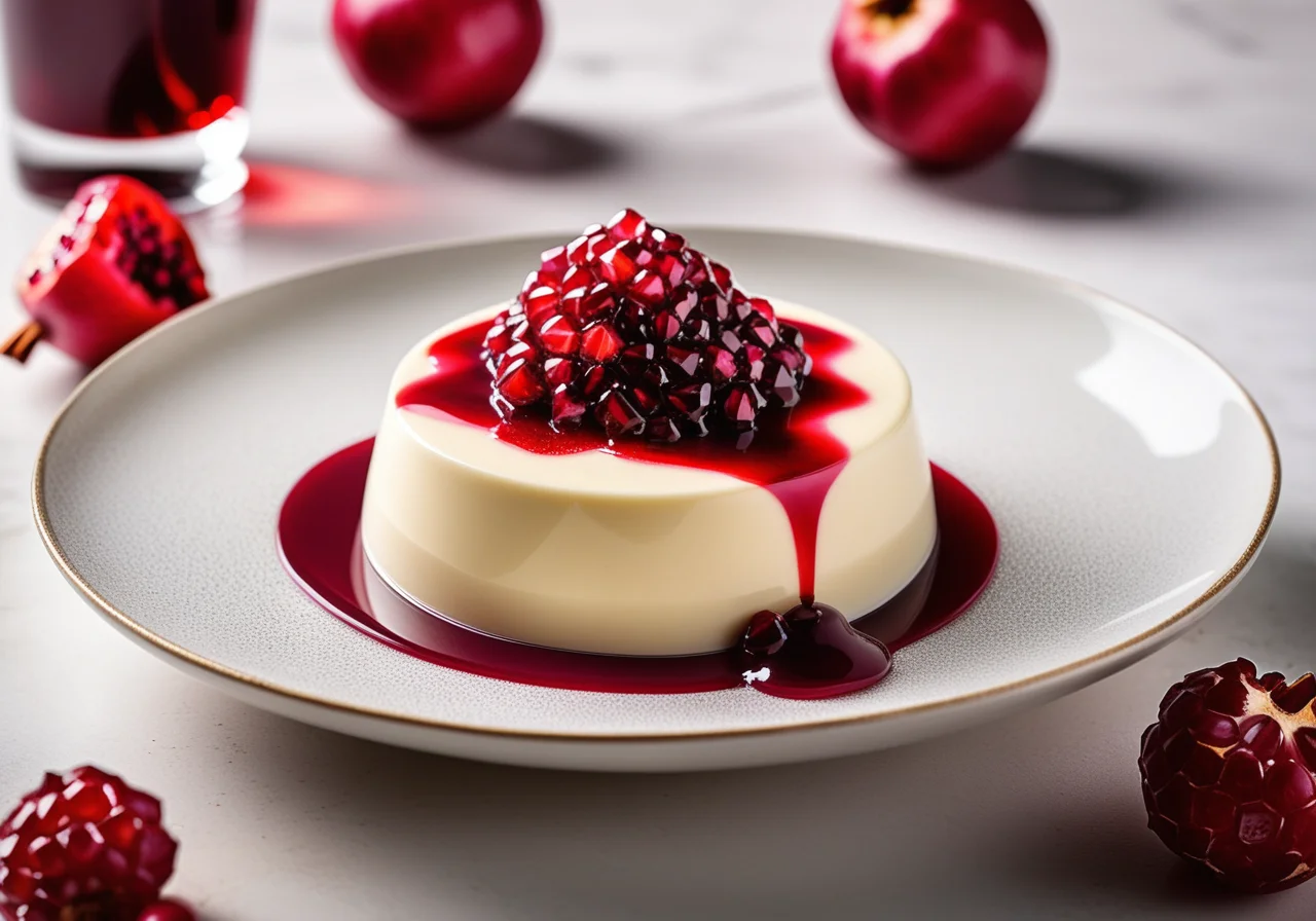Panna cotta with Cardamom and Pomegranate Sauce