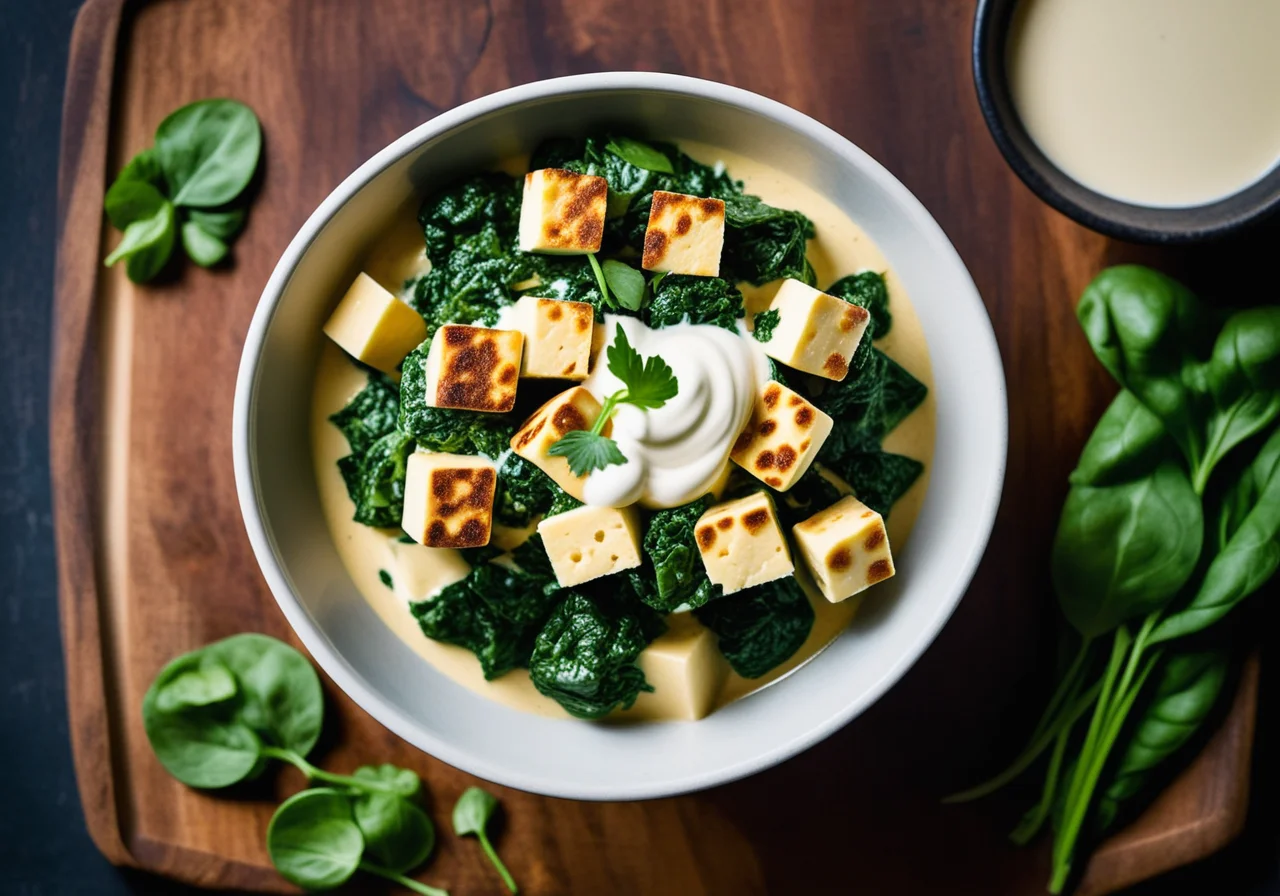 Spinach with Cheese Cubes in Indian Style (Palek Paneer)