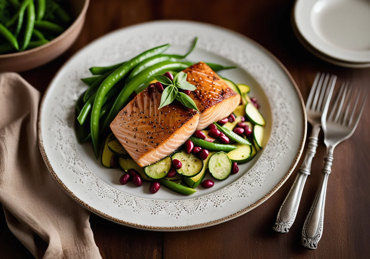 Salmon Fillets with Beans and Sugar Snap Peas
