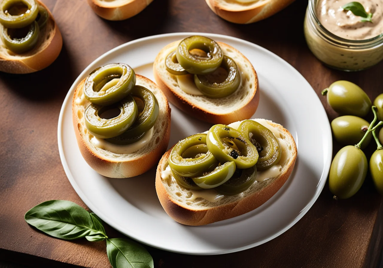 Baguette with Olive Spread, Olives and Onions