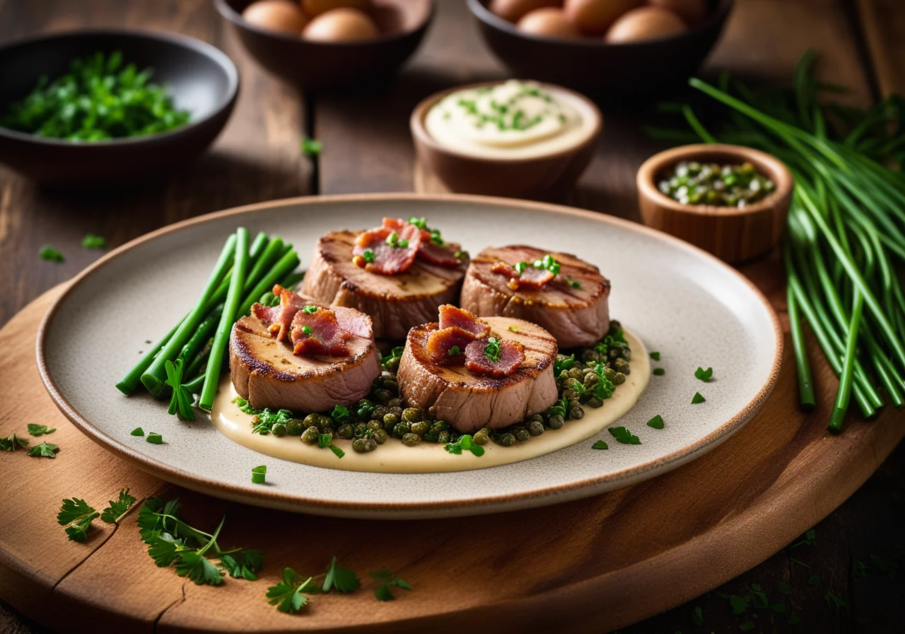 Pork Medallions with Capers Sauce and Bacon