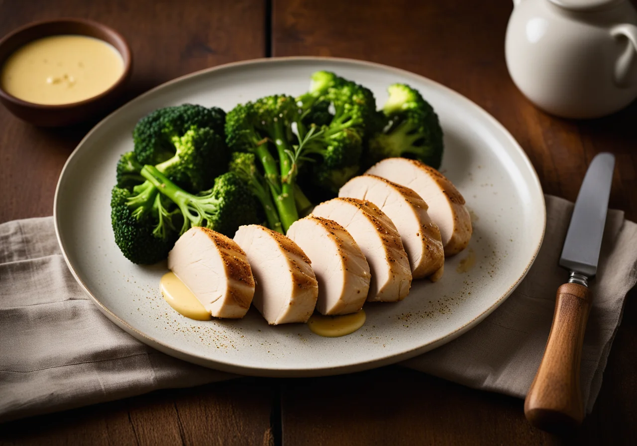 Chicken Breast Fillets with Mustard Crust and Broccoli