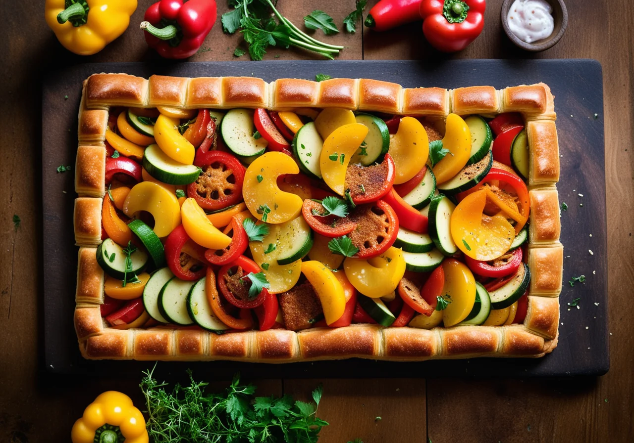Vegetables with Sausages Under Puff Pastry