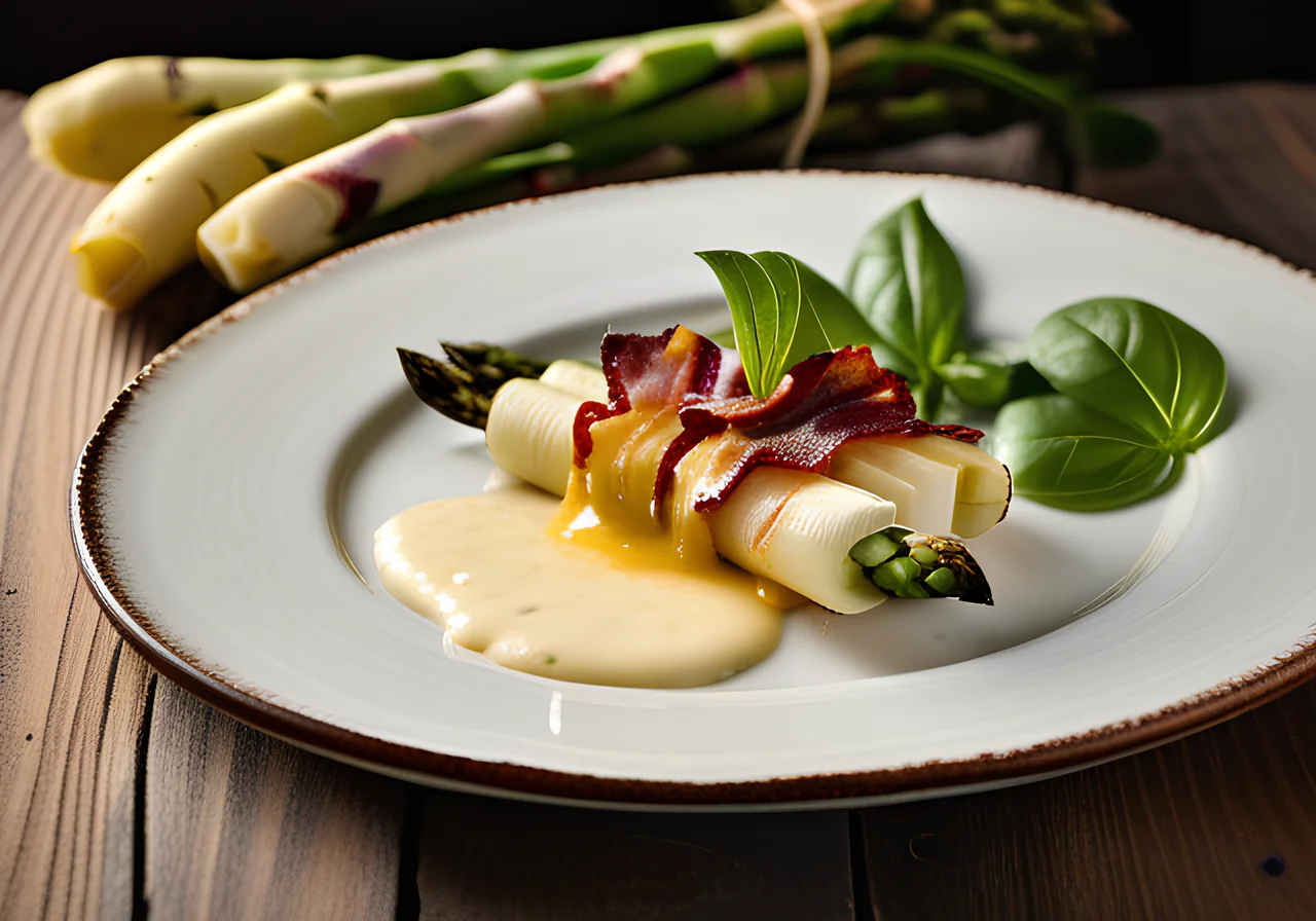 Gratinated Asparagus with Cheese and Bacon