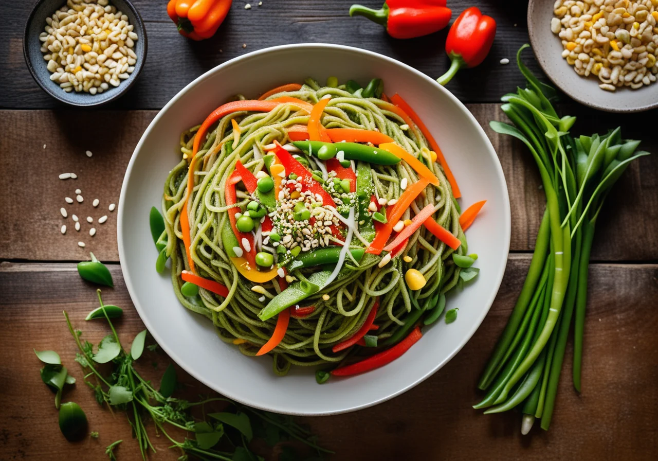 Asian Noodles with Wasabi, Mini Corn and Carrots