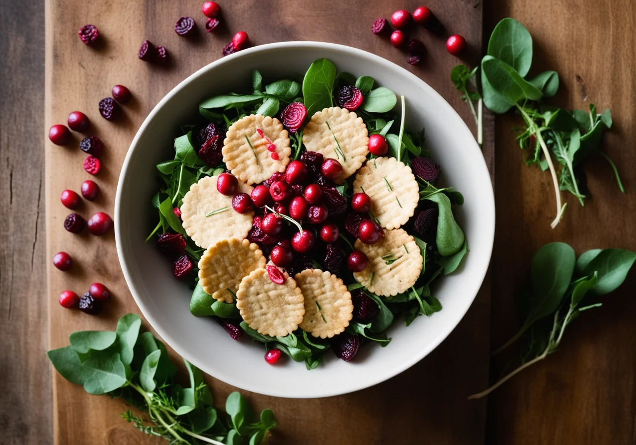 Parsnip Salad with Cranberries and Parsnip Crackers