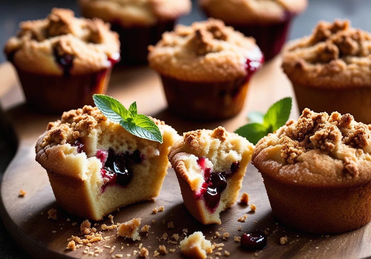 Cherry Muffins with Crumb Topping