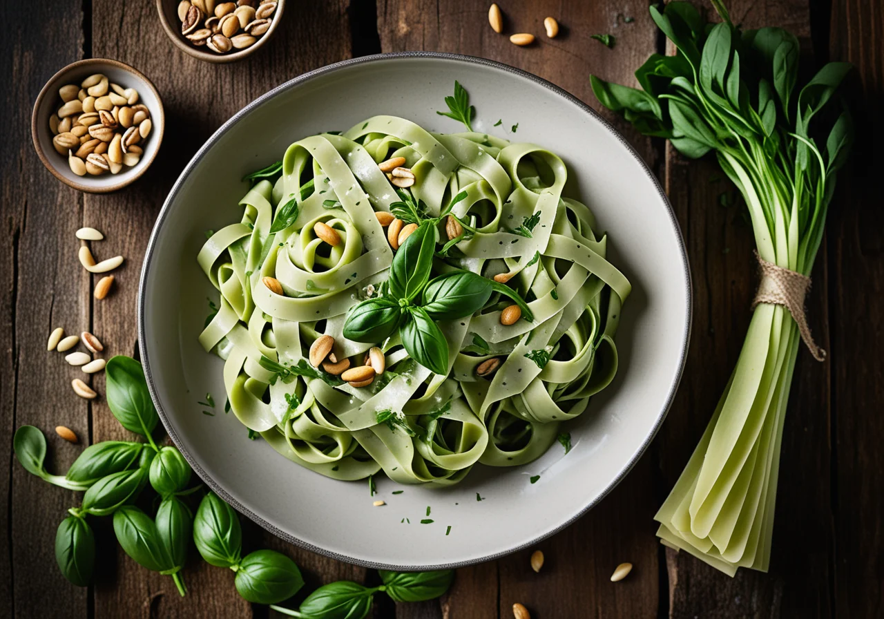 Tagliatelle with Onions, Spinach and Herbs