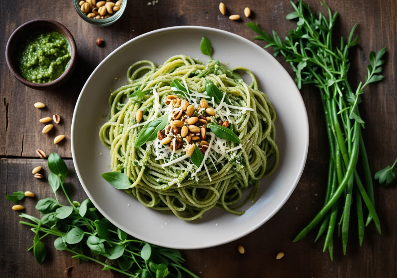 Pasta with Arugula Pesto and Green Beans