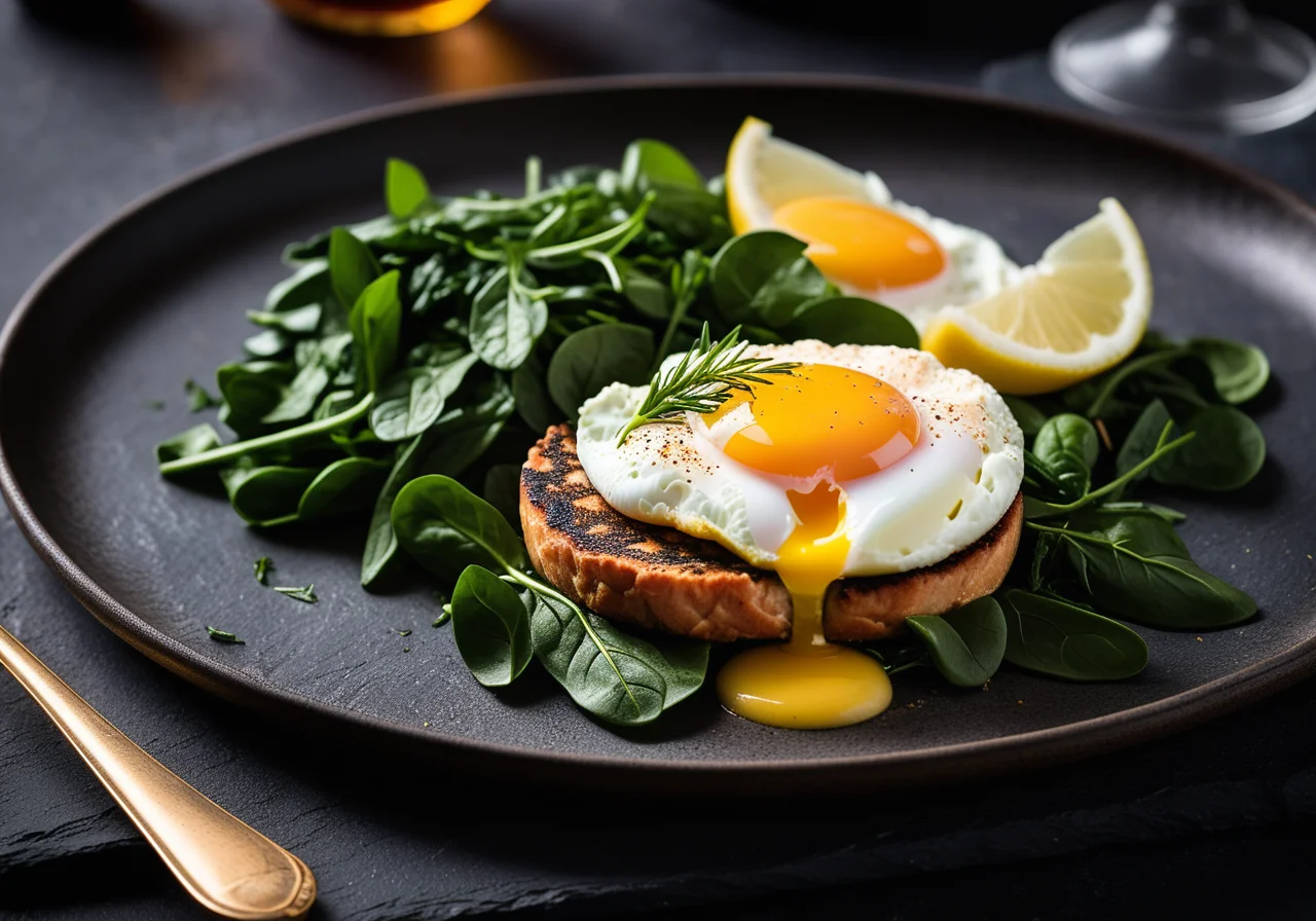 Salmon Patty with Lost Egg and Spinach