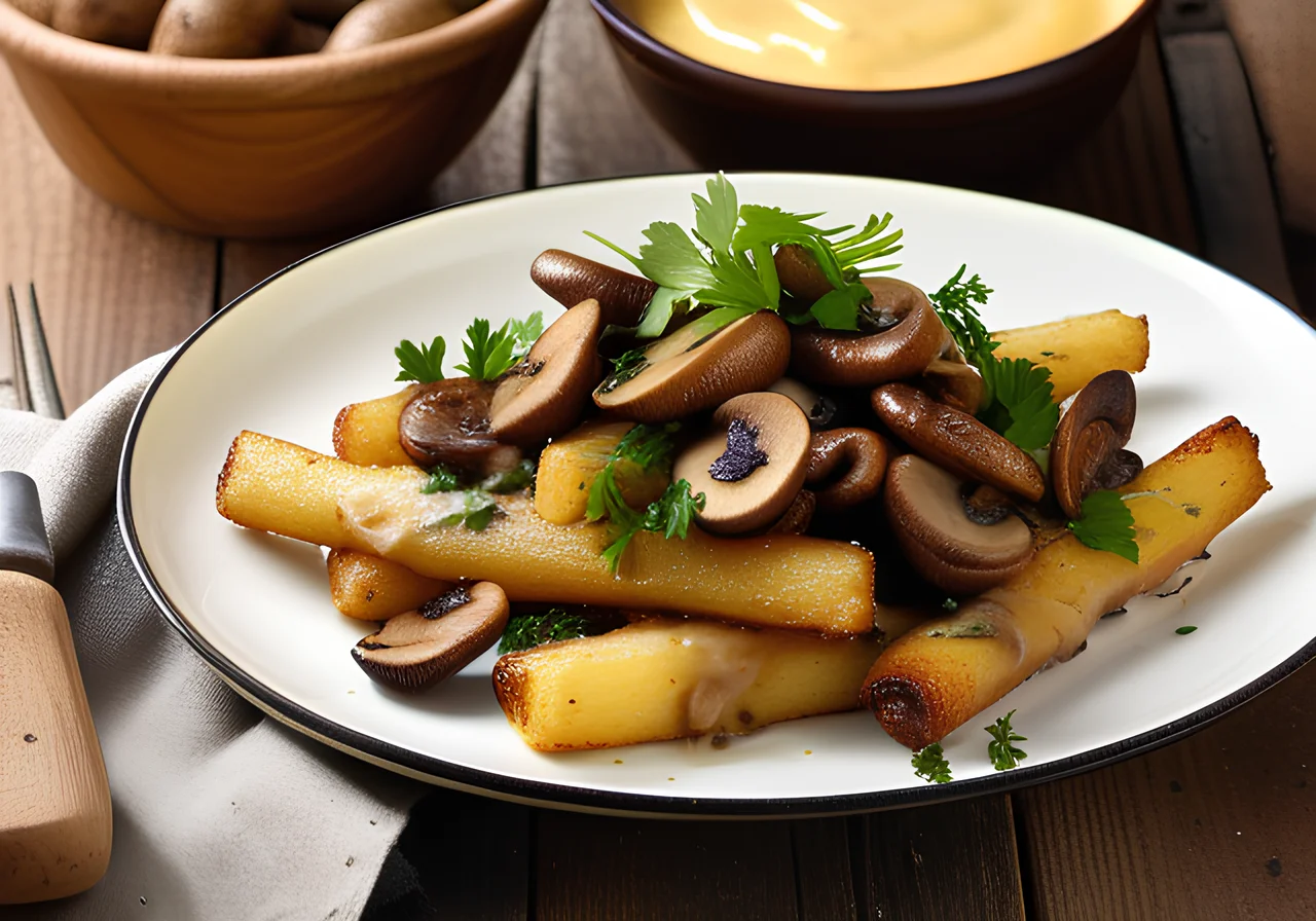 Pan‑fried Potatoes with Mushrooms and Cheese