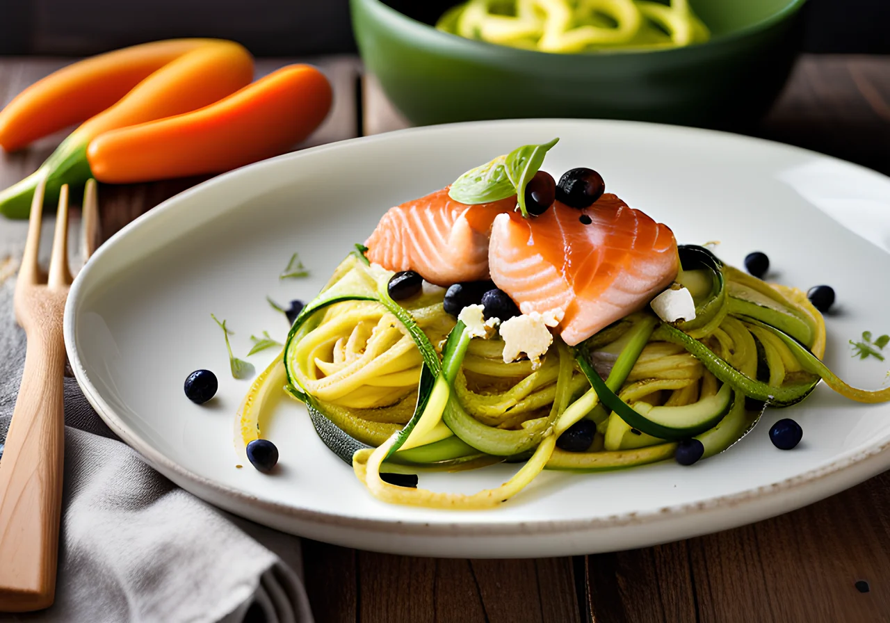 Vegetable Noodles with Salmon
