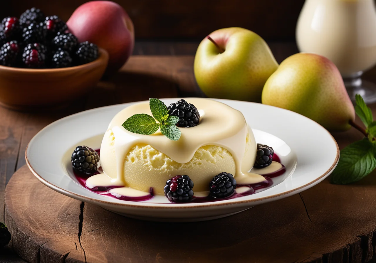 Pear Compote with Elderflower and Ice Cream